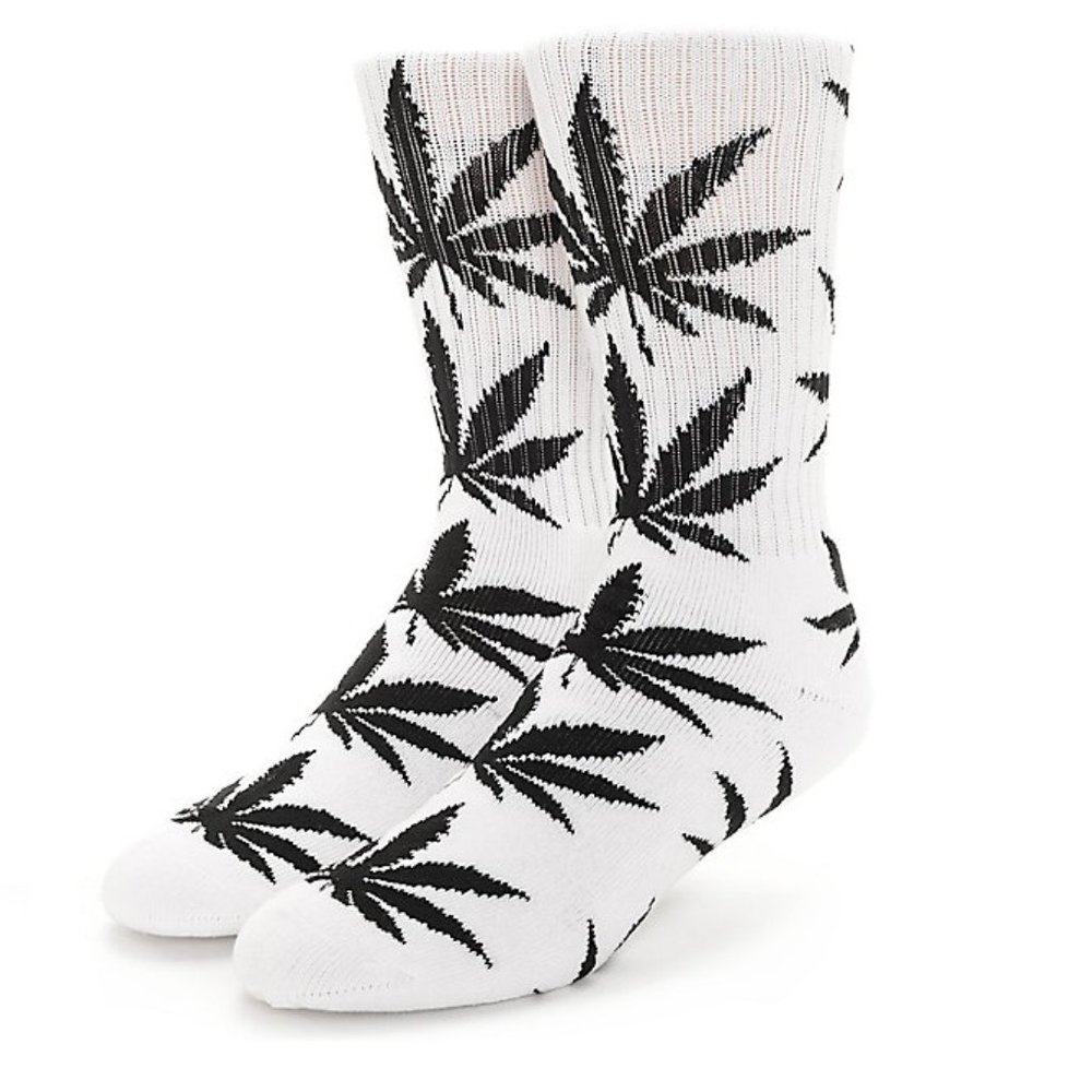 White & Black Crew Socks Weed Marijuana Leaf Art